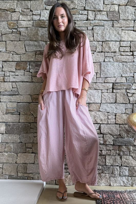 Arbi Gingham 7/8 Barrel Pant Indian Pink